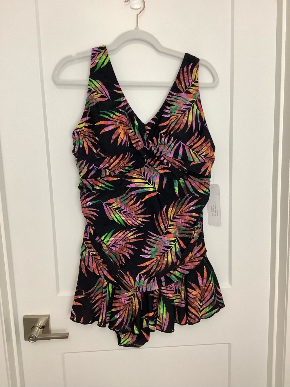 NWT Ceeb sz 20W Plus Twist V Skater Swim Dress Palm Leaf Tropical Siren